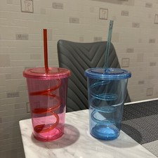 Drinking Cup With Lid & Straw - Set Of 2 Blue & Pink