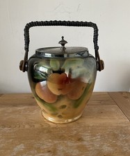 Vintage New Hall Pottery Lusterware Art Deco Silver Plated Biscuit Barrel