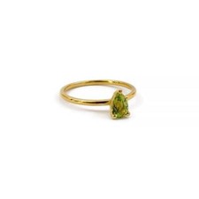 Natural Green Peridot Gemstone Solitaire Engagement Ring Solid 10k Yellow Gold