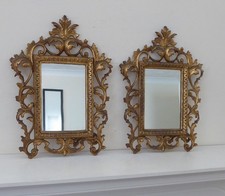 Pair Antique Heavy Gold Ormolu Metal  Baroque Rococo Style Easel Stand Mirrors