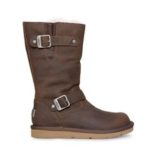 UGG Kensington Boots Women’s 7 Brown Leather Biker Buckle Sheepskin Winter Snow