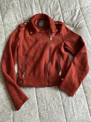 Rust faux suede biker - rust,