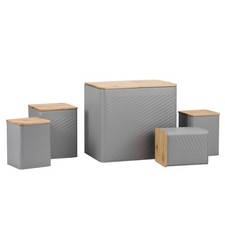 5 piece Kitchen Storage Canister Set - Tea, Coffee, Sugar, Biscuit, & Bread Bin