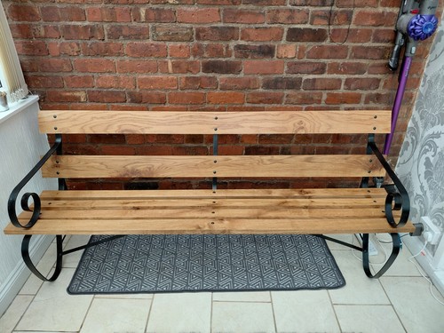 Wrought iron and oak antique - and,