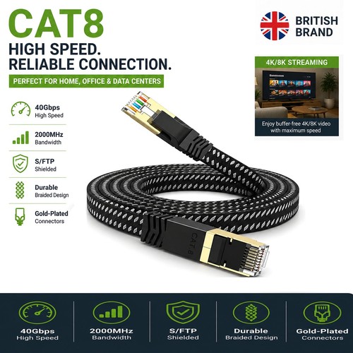 Flat cat8 network cable - flat,