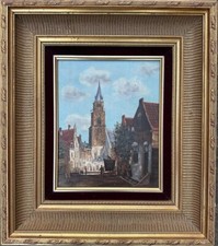 Oil Painting : Dutch Street Scene, oil on board