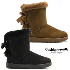 LADIES WARM WINTER BOOTS SNUGG SNOW THERMAL FUR LINED ANKLE FLAT BOOTIES SIZE   