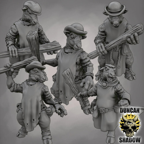 Sheep folk with - with, clubs