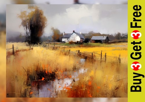 Autumn meadow barn print - barn, 5"x7"