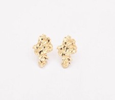 Large Nugget Diamond Cut Stud Earrings Real Solid 10K Yellow Gold GREAT GIFT