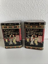 Two Vintage Tea Tins 1930s with Japanese Scenes. Made In Great Britain.