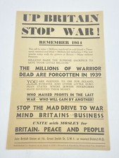 WW2 British-Union-Of-Fascist B.U.F Oswald Mosley Up Britain Stop War Flyer