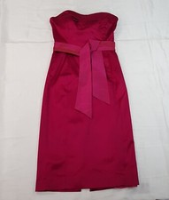 COAST SIZE 8-10UK WOMENS ROSE RED SATIN STRAPLESS MIDI PENCIL DRESS SILK BELT