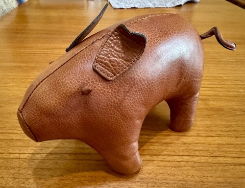 Vtg leather stuffed plush pig - stuffed,