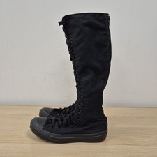 Converse All Star Mono Black Canvas Trainers Knee High Tall Boots UK 5 EU 37.5