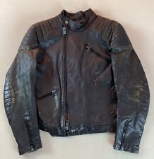 Vintage Distressed Leather Biker Jacket Cafe Racer Jacket Black EU Size 52 40”