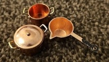 dolls house accessories 1:12 Copper Colour Metal Saucepan With Lid +2 Large Pans