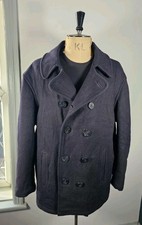 Vintage Double Breasted Pea Coat Men's Large Blue Wool Blend Aberdeen Quilted