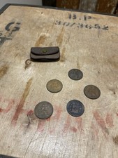 Antique Genuine Leather Double Sovereign / Coin Pouch Case With Coins