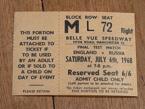 Ticket 1968 speedway - ticket,