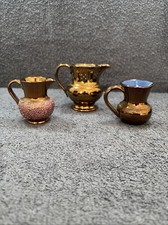 3 Mixed Rare Jugs - 2 (hand decorated) & 1 Creigiau Gold / Copper Lustre Finish
