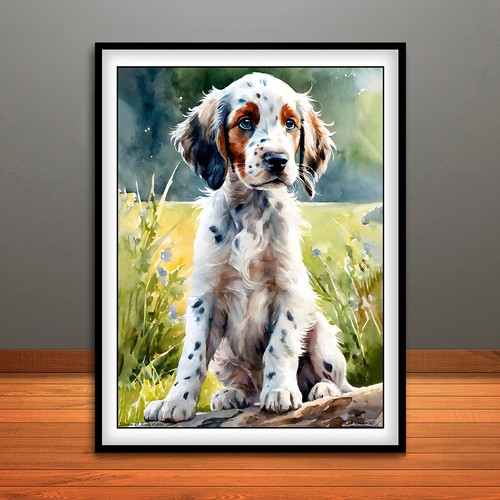English setter puppy - puppy, print