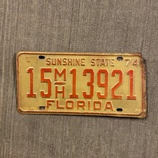1974 Florida MOTORHOME License Plate  Vintage Auto Garage Decor 15 MH 13921