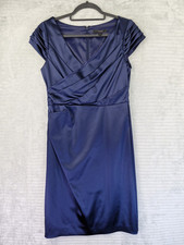 Coast Satin Look Cocktail Midi Dress Navy Size UK 12 Excellent Condition 