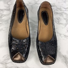 Trueform Black Loafer Shoe Bronze Toe UK8 Cut Out Detail New