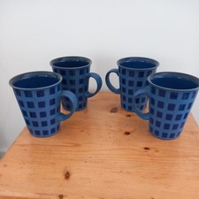  Denby Reflex Blue Squares Large Stoneware Mugs 4.5" high x 3.75" wide x 4