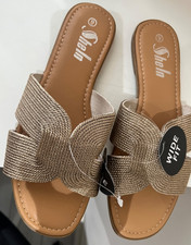Shein Sandals Size UK 9 New Gold Extra Wide Flats Summer Holiday