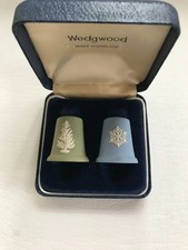 Wedgwood Blue  and green  jasperware 1981 thimbles boxed in excellent condition.
