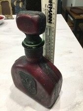 Vintage leather covered hip flask vintage burgundy red 