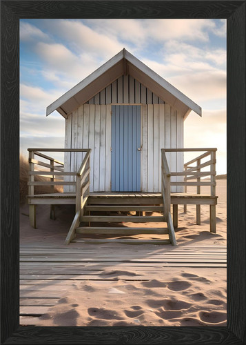 Beach hut sunset framed - beach,