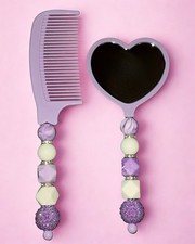 Lilac Beaded Comb Mirror Set |