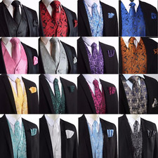 Men's Paisley Waistcoat + Tie + Handkerchief pocket square Set For Suits Wedding