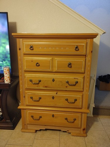 Vintage solid pine tall chest - vintage,