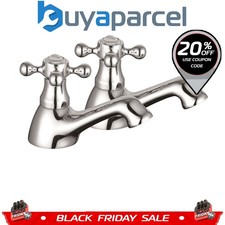 Edwardian Traditional Chrome Basin Taps Hot & Cold Classic Cross Head - PAIR