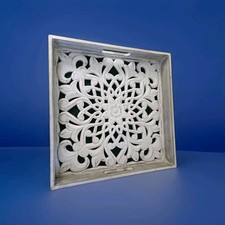 Small Wooden Tray Rustic Shabby Chic Distressed White Boho Lovley Display Item