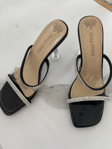 Black clear rhinestone heels - rhinestone,