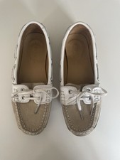 Sebago Bala Ladies Deck Shoes Taupe and White Slip On Size 5 US7