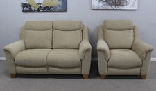 Parker Knoll Manhattan Beige Fabric Static 2 Seater Sofa & Static Armchair