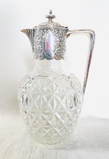 VICTORIAN STERLING SILVER & CUT GLASS CLARET JUG- Atkin Brothers, Sheffield,...
