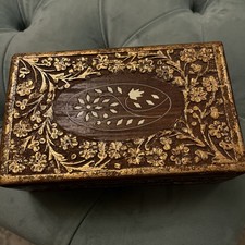 Jewellery Storage Trinket Box Vintage Hand Made Carved Hard Wood Wooden Indian