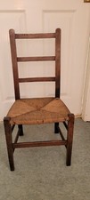 Vintage Wooden Child’s Chair With Woven Rush Seat 