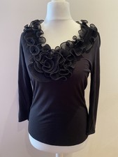 Phase Eight Black Ruffle Neck Top Jersey Size 12 Party Xmas