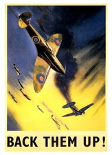 A3 Size Wall Poster Art Deco - Back Them Up RAF Spitfires War Print -#16 