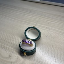 Vintage 9ct Gold Amethyst & Diamond Gypsy Ring Size M1/2