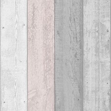 Wide Wood Planks Wallpaper in Pink & Grey - Rustic Chic Design for Feature Walls