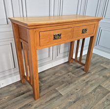 Contemporary Rustic Solid Oak Wooden 2 Drawer Hall Console Lamp Table Vintage